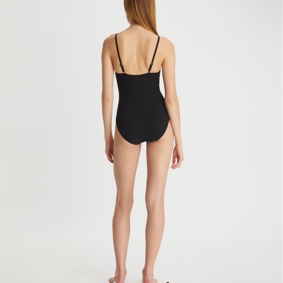 Tory Burch Women's Solid Black Ruched Tie Front One Piece Swimsuit Size XS - Picture 4 of 8